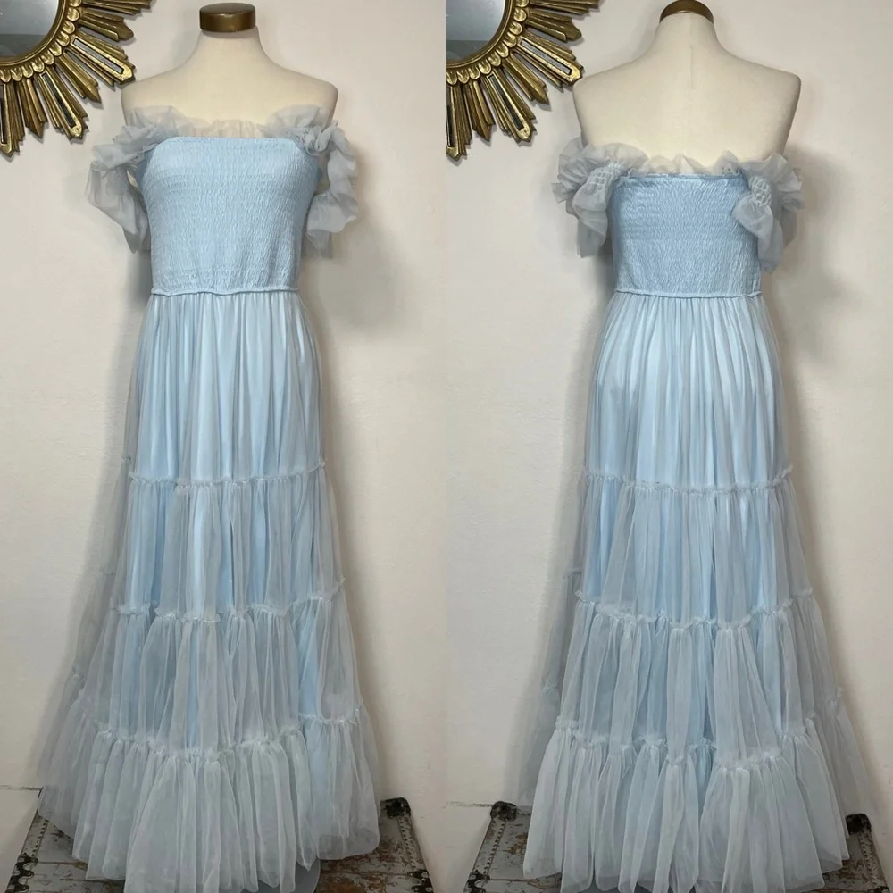 Mable Fiori Light Blue Tulle Tiered Maxi Dress - Picture 4 of 10